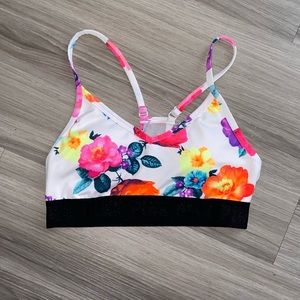 PINK floral sports bra